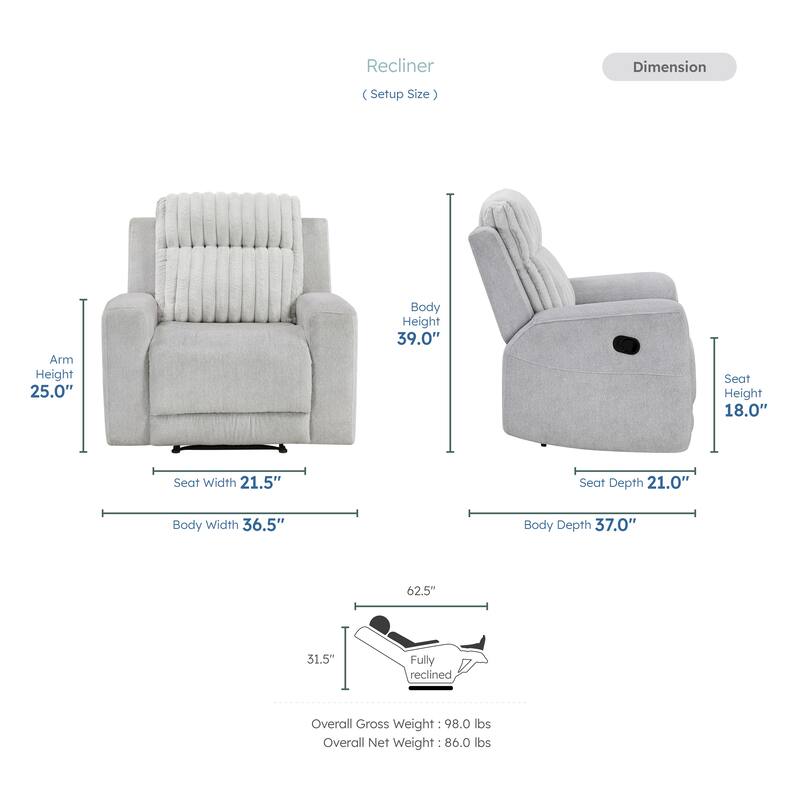 Curtis 36.5" Microfiber and Corduroy Recliner - Tab Pull Motion