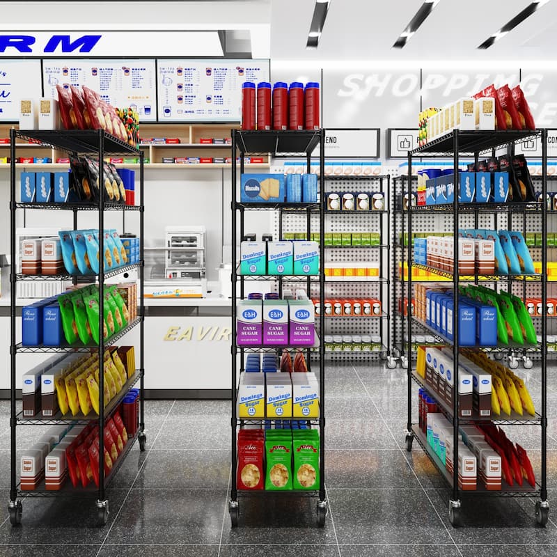 6 Tier Metal shelves, NSF Height Adjustable Garage Storage Shelves with Wheels