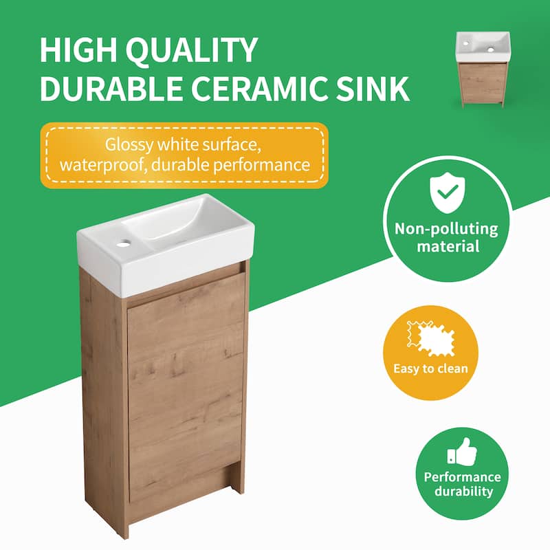 BNK 16/18 inch Freestanding Bathroom Vanity with Single Sink and Soft Close Door
