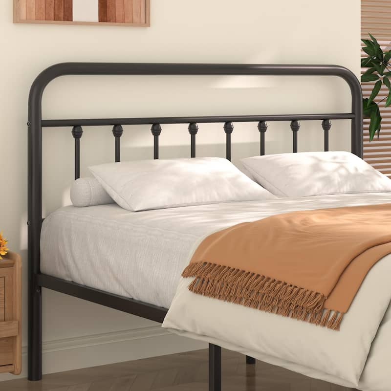 Black Metal Bed Frame with Vintage Headboard and Footboard,No Box Spring Needed,Premium Stable Steel Slat Support,Black