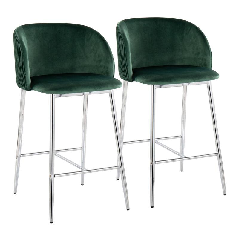 Lumisource Waves Counter Stool in Chrome and Silver Velvet - Set of 2 - 21"Lx19.75"Wx36"H