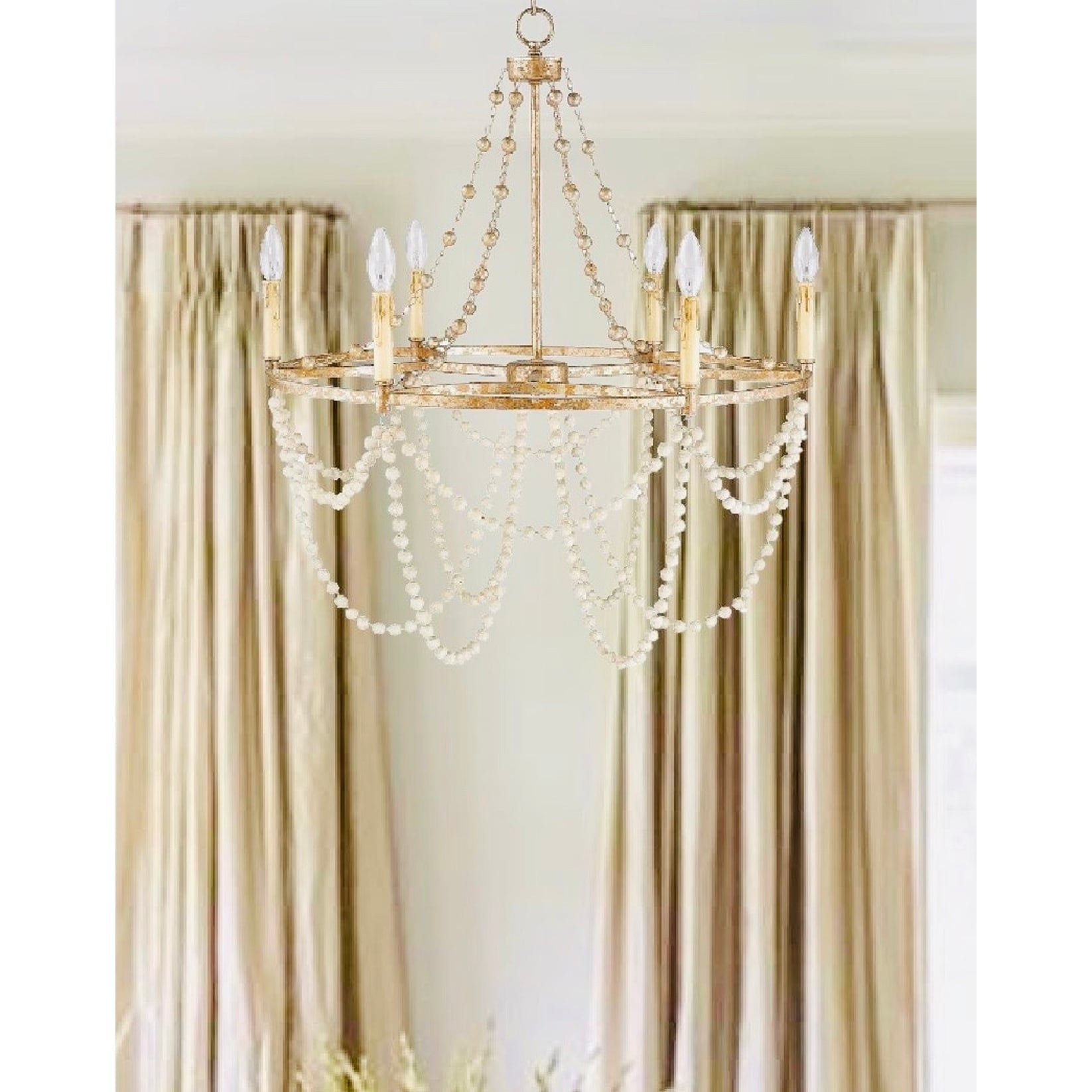 6-Light Wagon Wheel chandelier in gold and silver leaf
