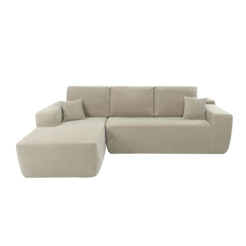 Oversized Corduroy Corner Sofa with Chaise, Boneless L-Shaped Sectional Couch, Modular Deep Seat Couches with Pillows