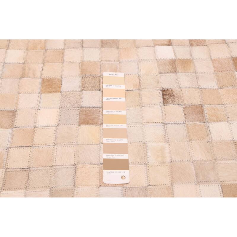ECARPETGALLERY Handmade Cowhide Patchwork Beige Leather Rug - 8'1 x 10'0