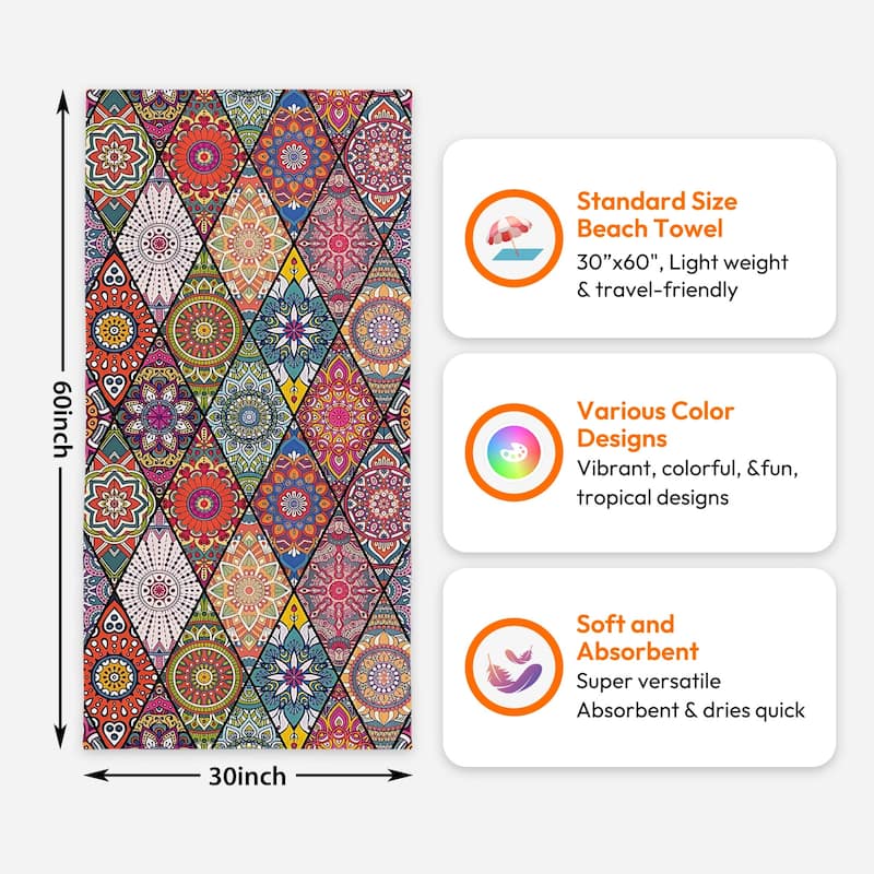 Large Boho Beach Towel Quick Dry Absorbent 30"x60"/35"x70"