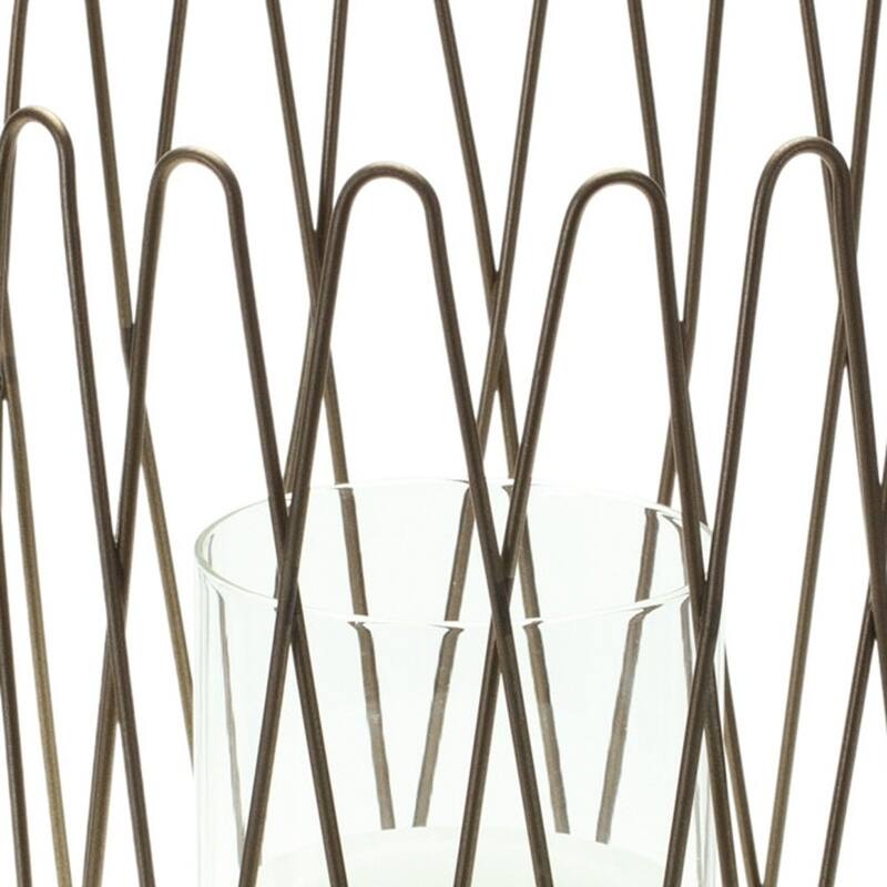 HomeRoots 14" Gold Iron and Glass Tabletop Hurricane Candle Holder - 12
