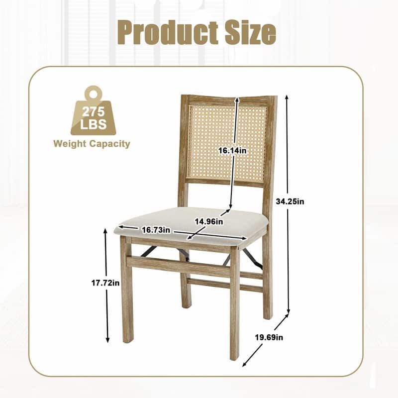 Scandinavian Woven Back Wooden Dining Chairs, Set of 2, Solid Wood Frame with Cushioned Seat