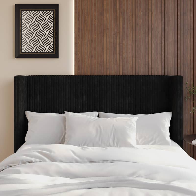 Clayfell Lenox Upholstered Wingback Headboard, Soft Corduroy, Easy to Assemble - Black - Full