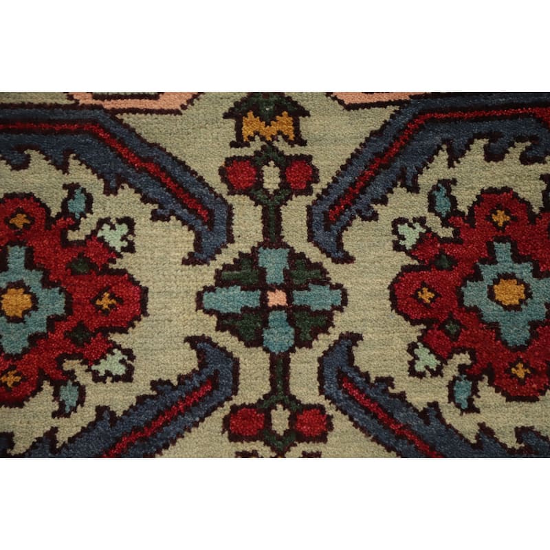 Hand Knotted Oriental 100% Wool Carpet Transitional Geometric Green Oushak Area Rug - 9' 11'' X 7' 11''