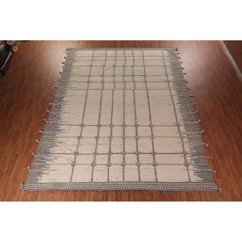 Ivory Moroccan Oriental Large Area Rug Handmade Bedroom Wool Carpet - 12'1"x 15'5"