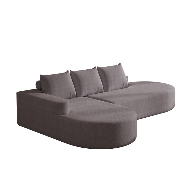 L Shaped Modular Curved Sectional Sofa, Chenille Upholstered 3 Seat Sofa, Corner Sofa with 3 Pillows for Living Room, Bedroom