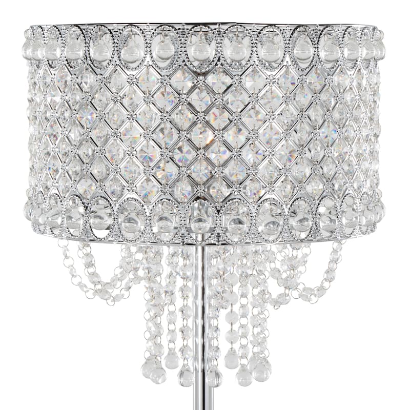 Silver Orchid Danya 60" Ornate Metal Floor Lamp with Clear Crystals & Medallion Detail Base