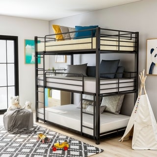 Cody Contemporary Black Metal Triple Decker Bunk Bed with 2 Ladder by Furniture of America