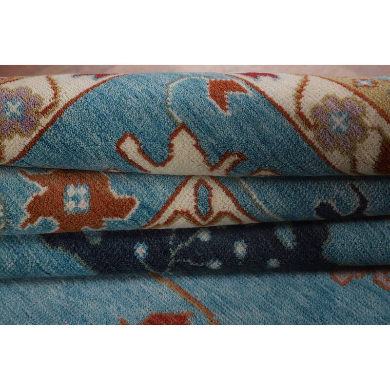 Palace Size Blue Floral Oushak Oriental Area Rug Handmade Wool Carpet - 11'9"x 14'8"
