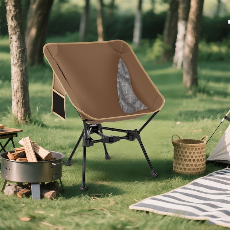 Coffee-Black Aluminum Camping Chair with Mesh Oxford Seat and Carry Bag