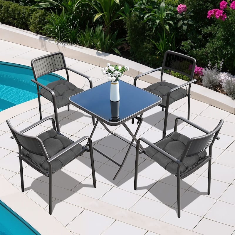 Aoodor 19x19x5 Inch Tufted Outdoor Chair Cushions, Water and Fade Resistant Polyester Dining Chair Pads with Ties, Set of 4