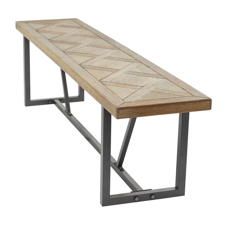 Wood Bench with Black Metal Base - Brown - Roche River Decor
