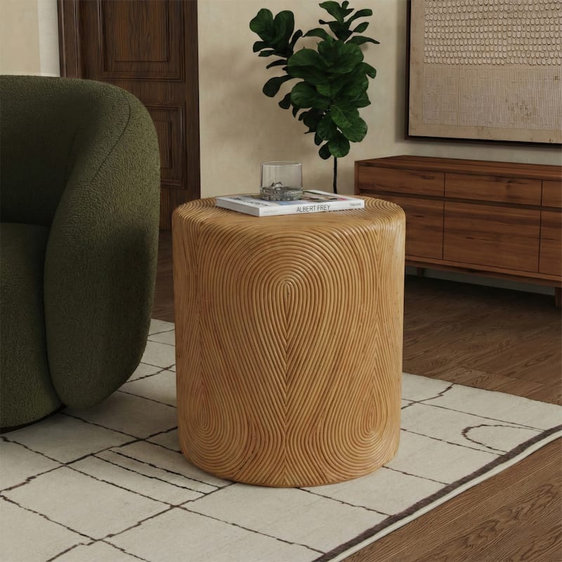 SAFAVIEH Couture Rhynne Round Rattan Accent Table - 20"W x 20"D x 24"H - Natural