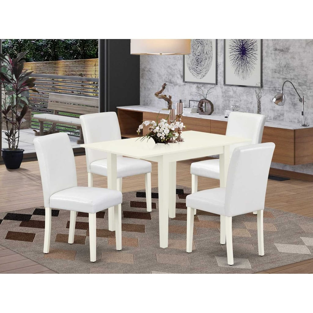 5-Piece Linen White Finish Solid Wood Top - Dining Room Set (Seats-4)