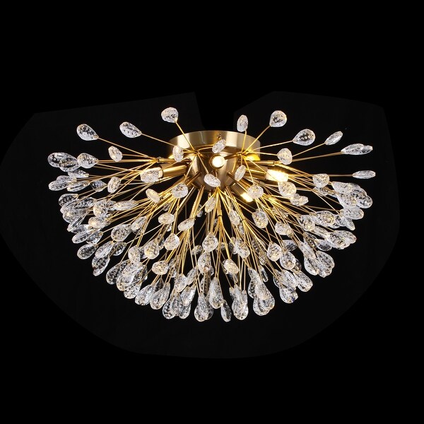 5-Light Modern Sputnik Starburst Crystal Semi-Flush Mount