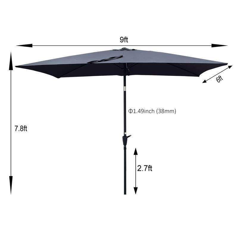 6 x 9 FT Patio Waterproof Umbrella with Crank and Tilt Without Flap