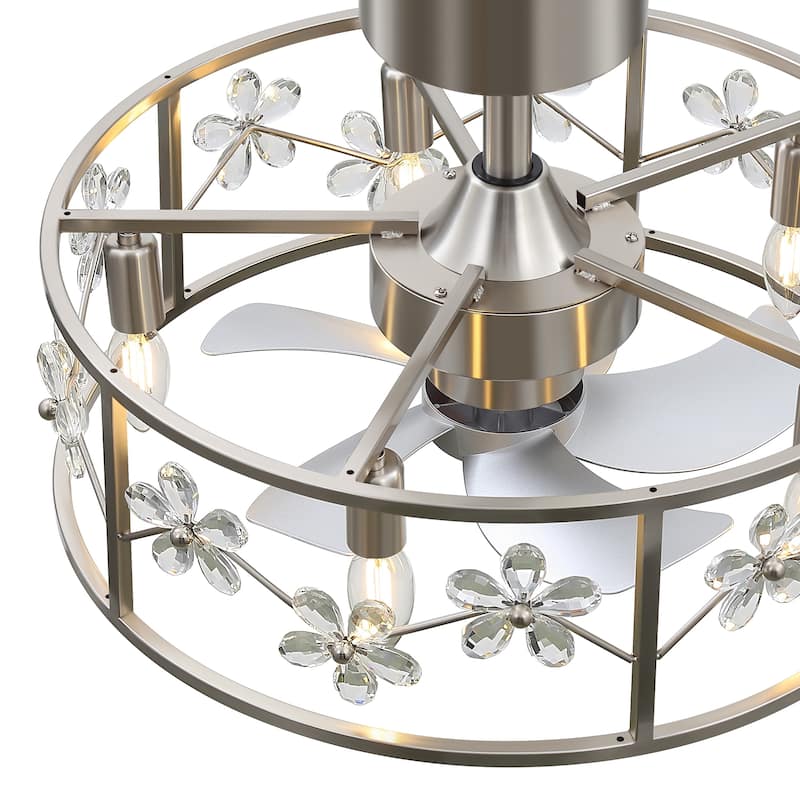20" Glam Crystal Chandelier Caged Ceiling Fan with Light and Remote