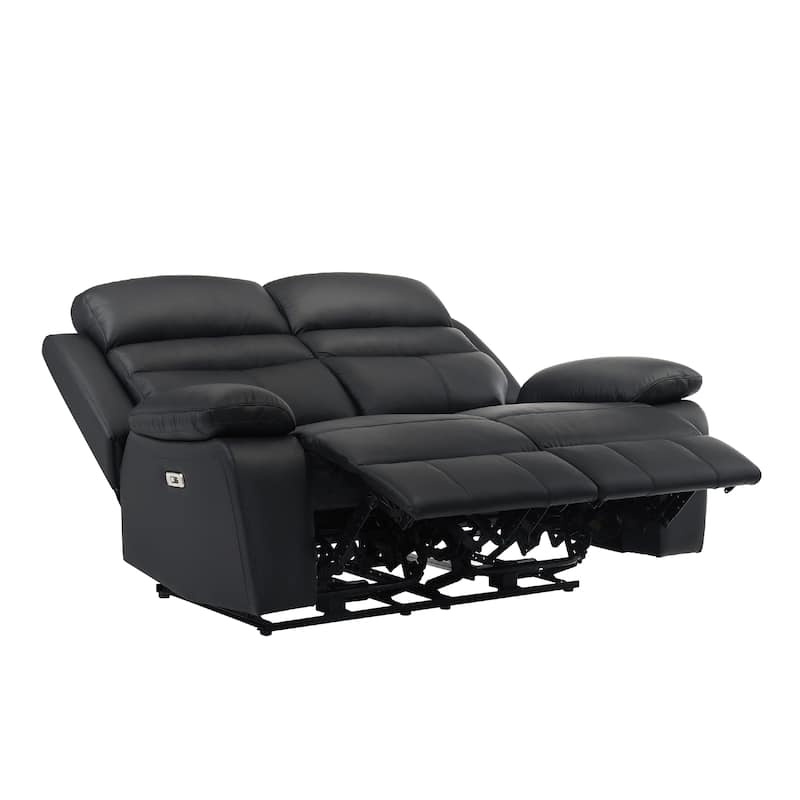 Hanna Power Double Reclining Loveseat, Black Leather, USB, 64 Inch