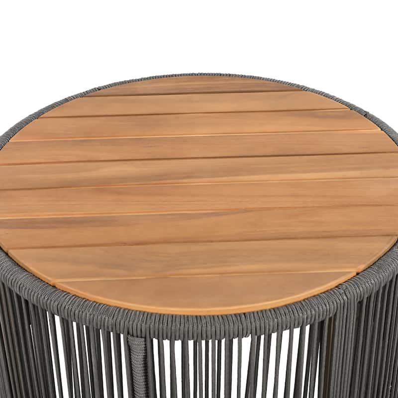 Rustic Industrial Table Set of 2,Coffee Table & Side Table with Woven Rope Design, Modern Functionality Stylish Table Set