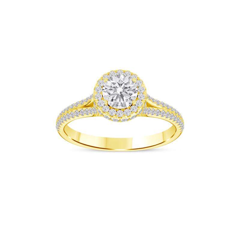 1ct TDW Diamond Halo Engagement Ring in 14K Yellow Gold for Women