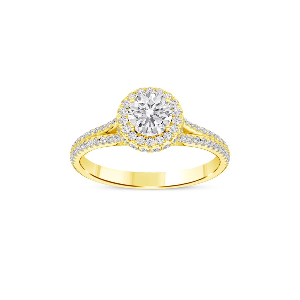 1ct TDW Diamond Halo Engagement Ring in 14K Yellow Gold for Women