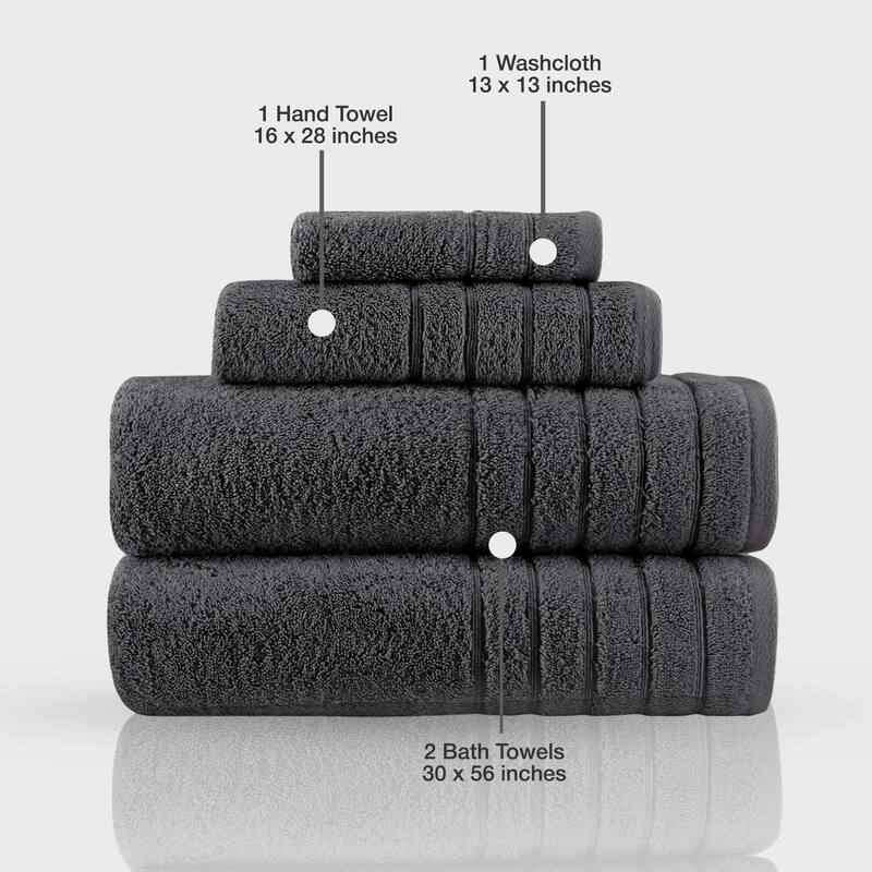Classic Turkish Towels 4 Piece Cotton Towel Set, Absorbent Hotel & Spa