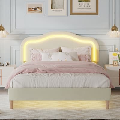 Modern Queen Size Smart LED Bed Frame with Adjustable Height Headboard, Metal Frame and Wooden Support, No Box Spring Needed