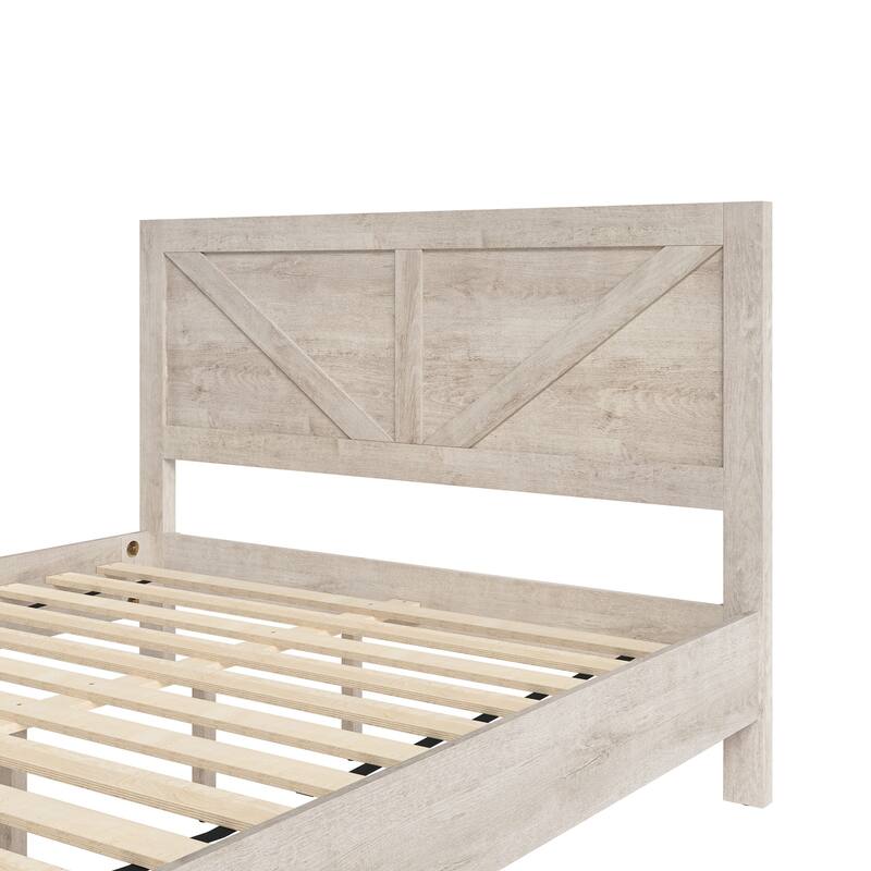 King/Queen Size Wood Platform Bed Frame With Headboard, Solid Wood Platform Bed, No Box Spring Needed, Easy Assembly