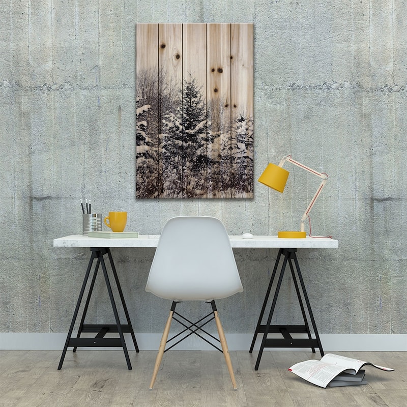 Winter Pines Print On Wood by Chelsea Victoria - Multi-Color