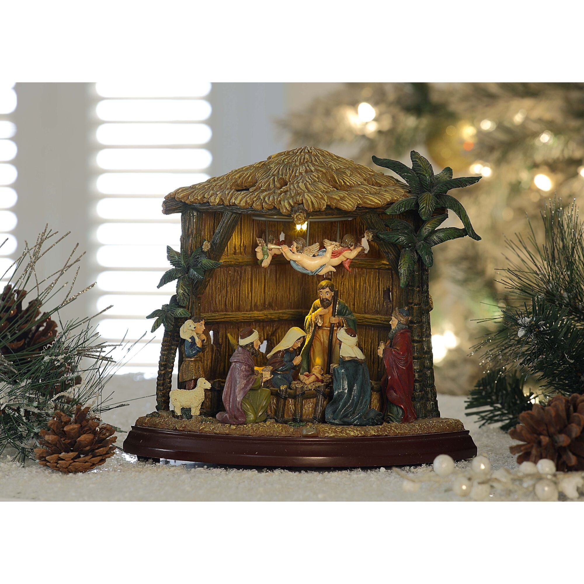 Shop 2 Brown Beige Birth Of Christ Christmas Led Nativity Set Decor 8 75 Overstock 29872021