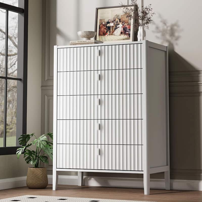 Modern Dresser, Fluted Wood Chest with Deep Drawers for Bedroom, Living Room