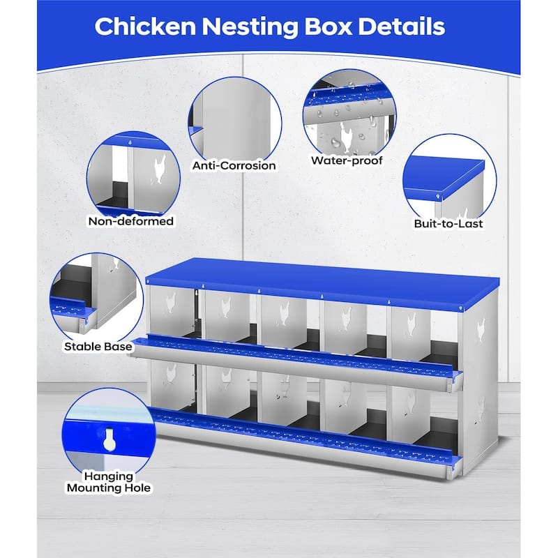 10 Compartment Nesting Box, Chicken Laying Box, Easy to Clean and Install