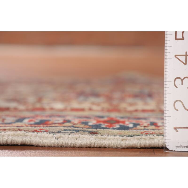 Ivory Geometric Heriz Serapi Oriental Accent Rug Handmade Wool Carpet - 3'0" X 4'11"