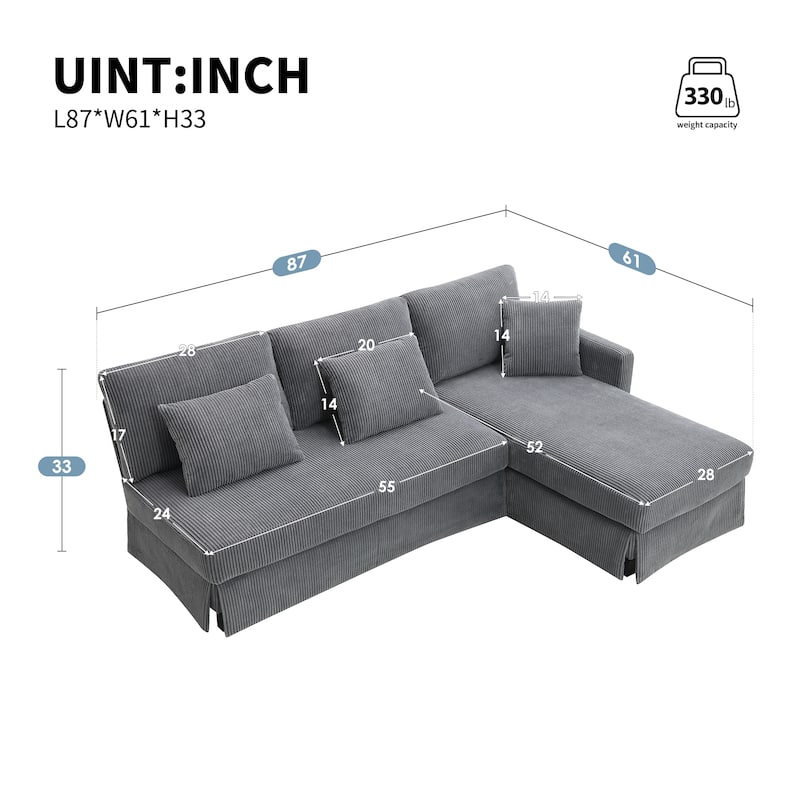 Modern 4-Seater L-Shaped Corduroy Sofa with Convertible Chaise for Living Room