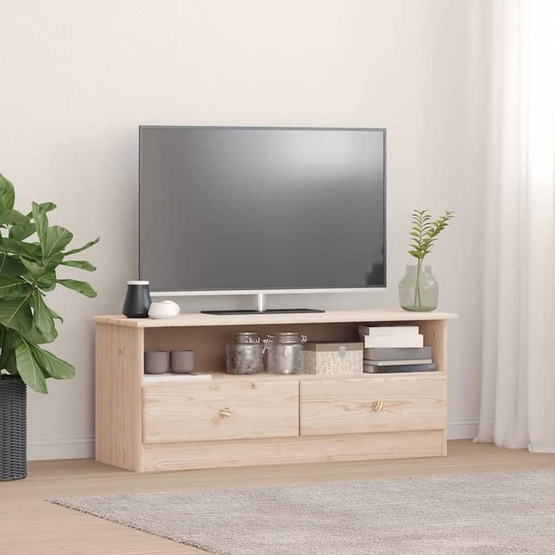 vidaXL TV Stand with Drawers ALTA 39.4"x13.8"x16.1" Solid Wood Pine - 39.4" x 13.8" x 16.1" - Brown