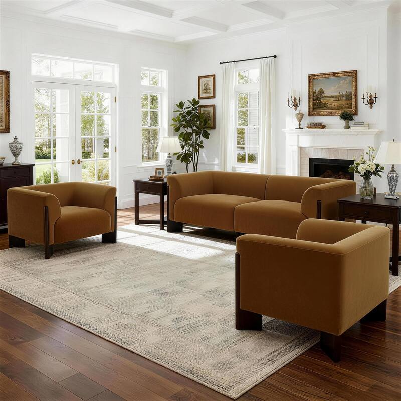 3-Piece Chenille Living Room Set with Loveseat and Accent Chairs