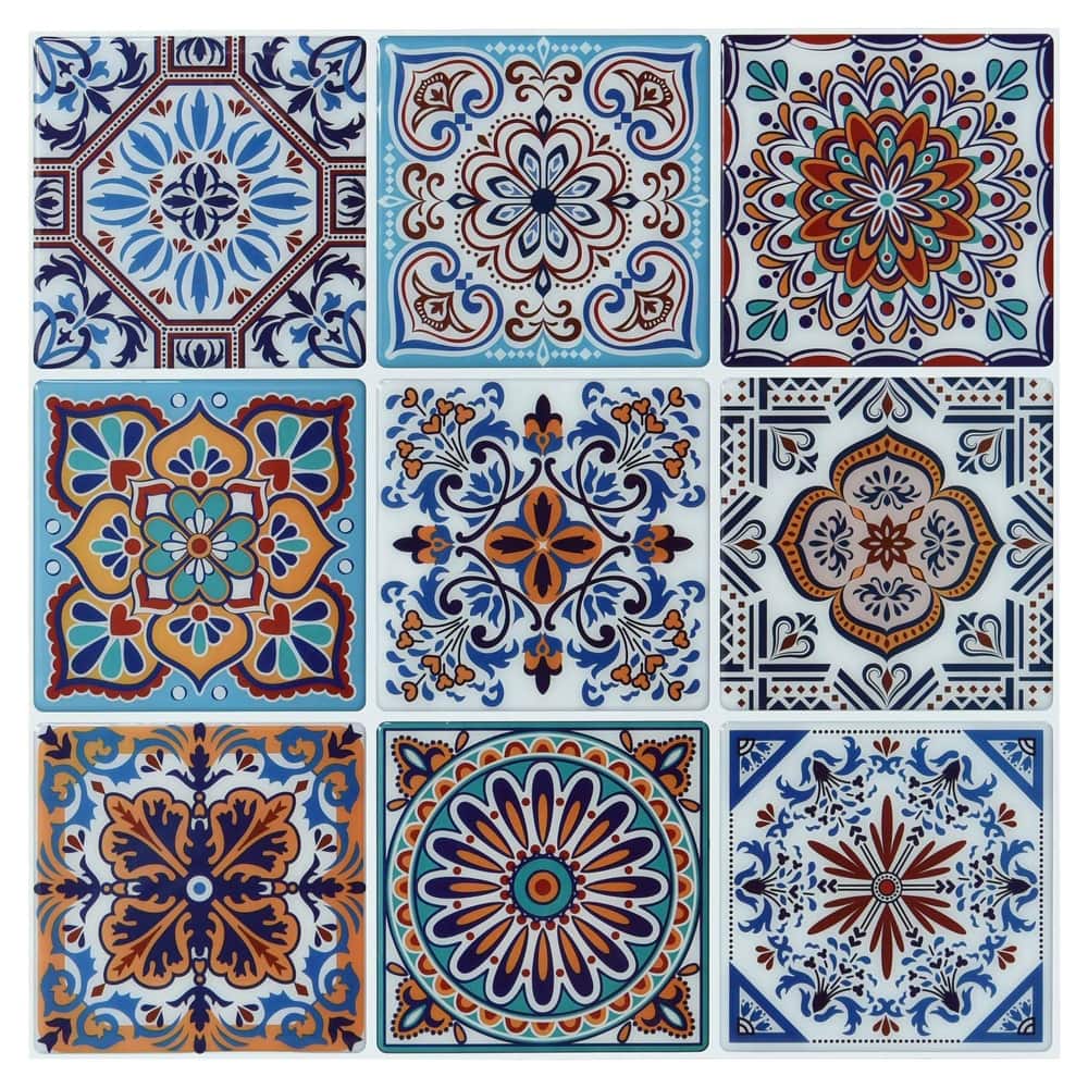 Art3d 11.8''X11.8'' Peel and Stick Backsplash Tile Stickers, Colorful Talavera Mexican Tile,(10 Sheets)