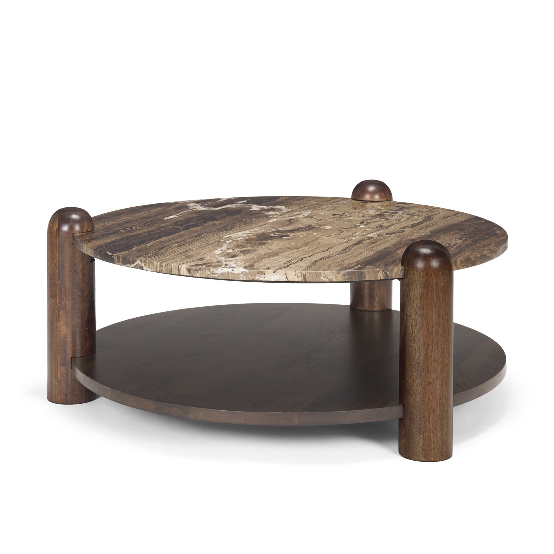 Mercana Jovia Brown Mango Wood W/ Cappuccino Marble Round Coffee Table
