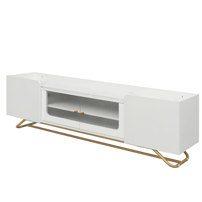 TV Stand, Entertainment Center with Fluted Glass, for TVs Up to 70"
