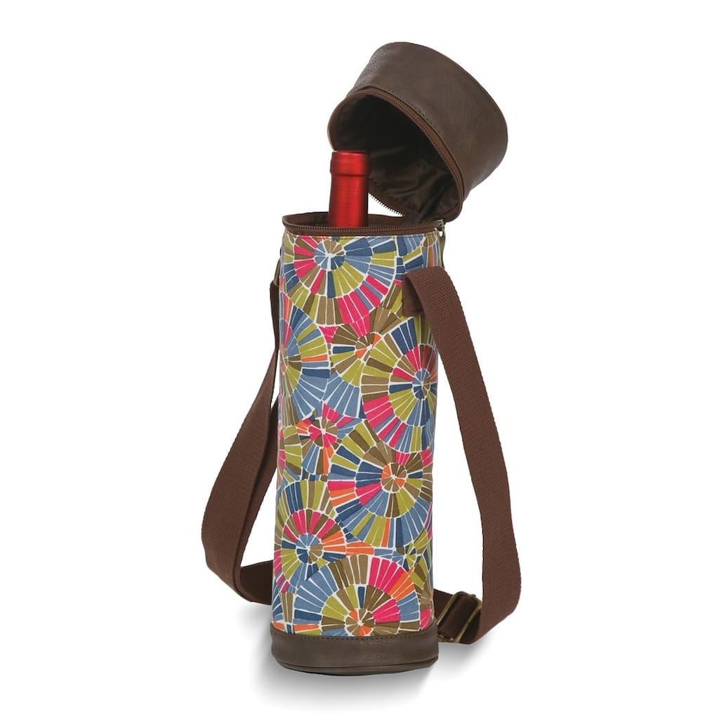 Curata Essential Kaleidoscope Canvas and Vegan Leather Insulated Wine Tote