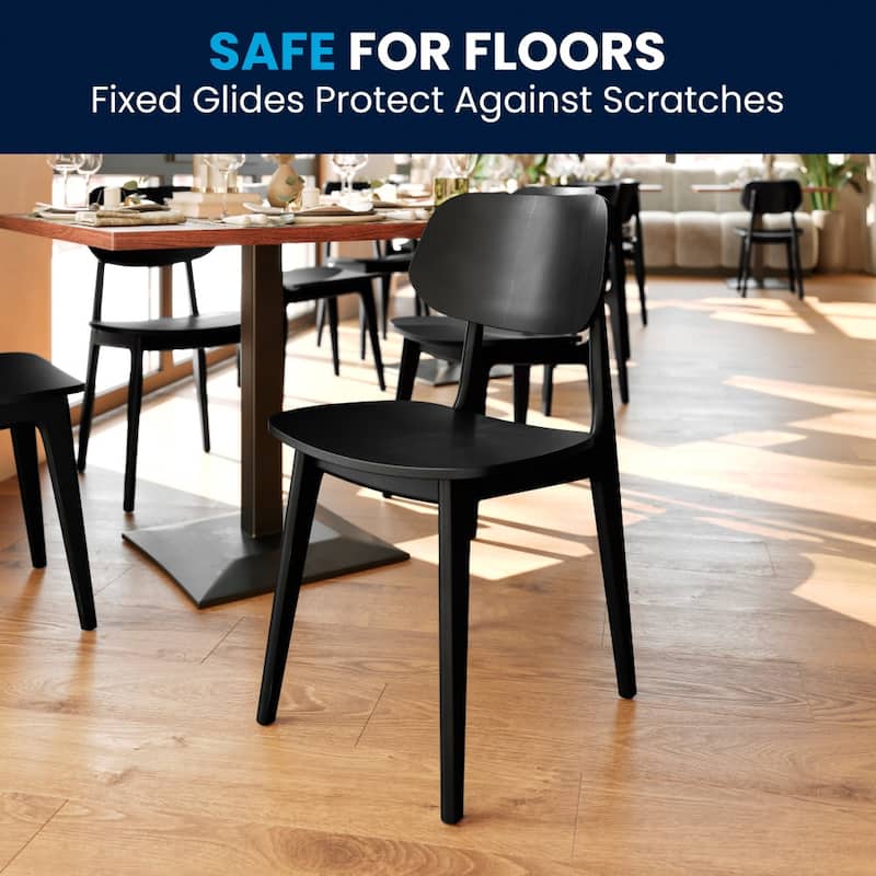Set of 2 Commercial Solid Wood Dining Chair with Curved Backrest - 17.25"W x 20.75"D x 33.25"H
