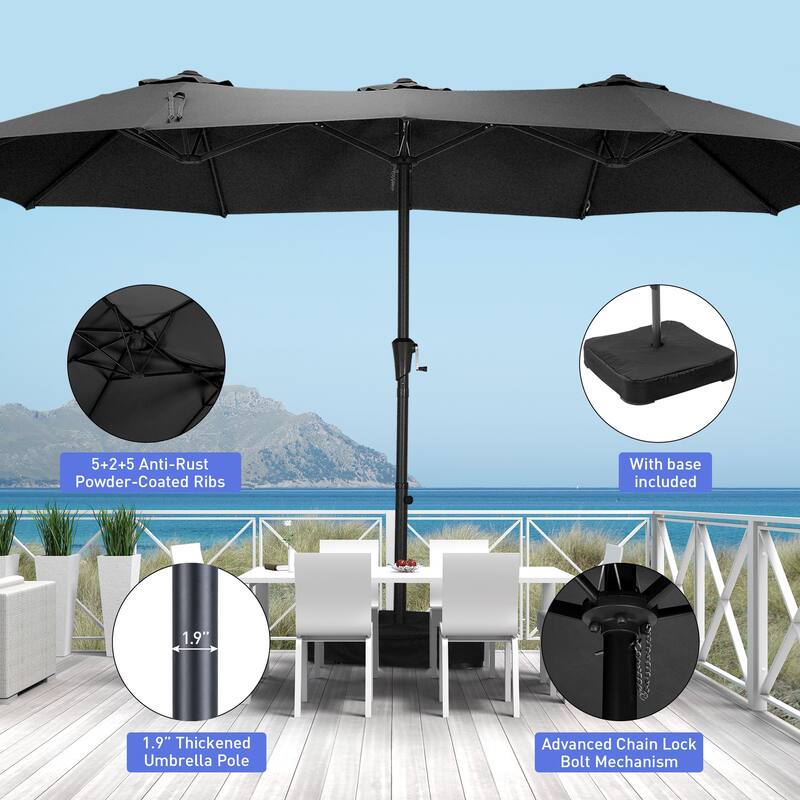 Ainfox 10ft Solar Patio Umbrella 40 LED Lighted and Umbrella Base, Strip Lights Outdoor Market Table Umbrella