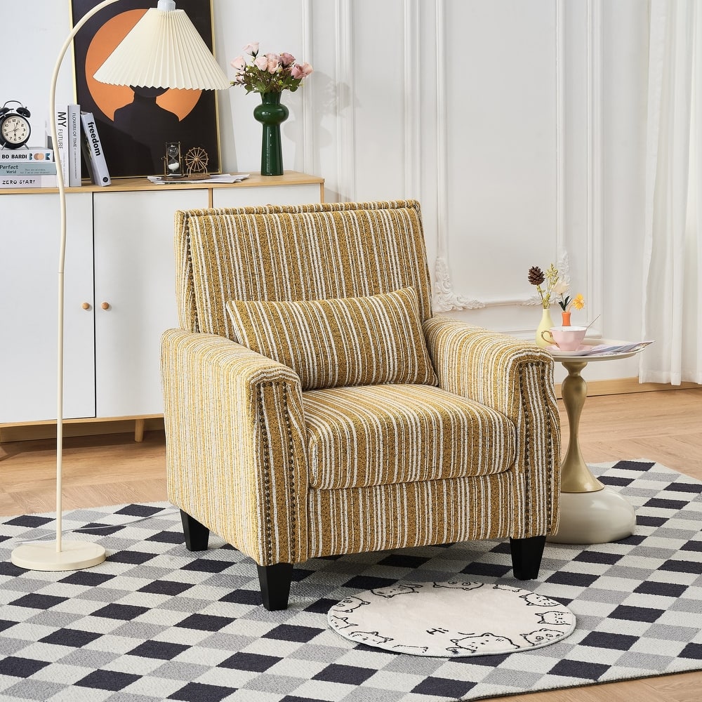 Modern Upholstered Accent Chair, Ergonomic Single Sofa Chair, Lounge Armchair with Nailhead Trim & Turned Legs