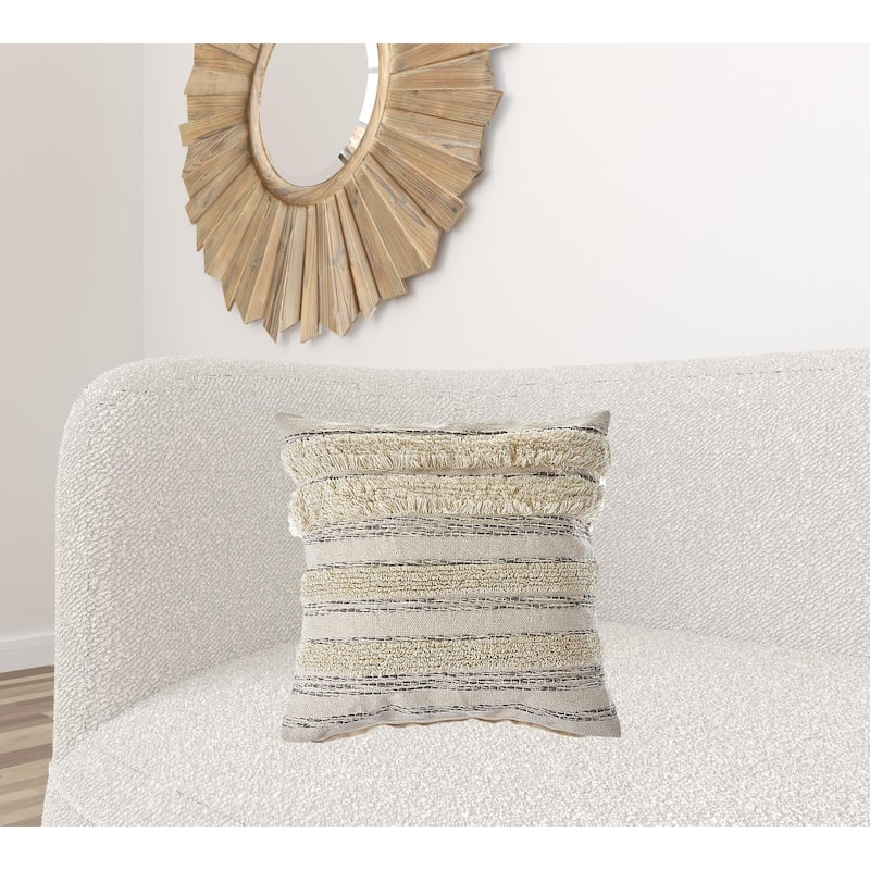 HomeRoots 20" X 20" Cream Gray And Gold 100% Cotton Striped Zippered Pillow