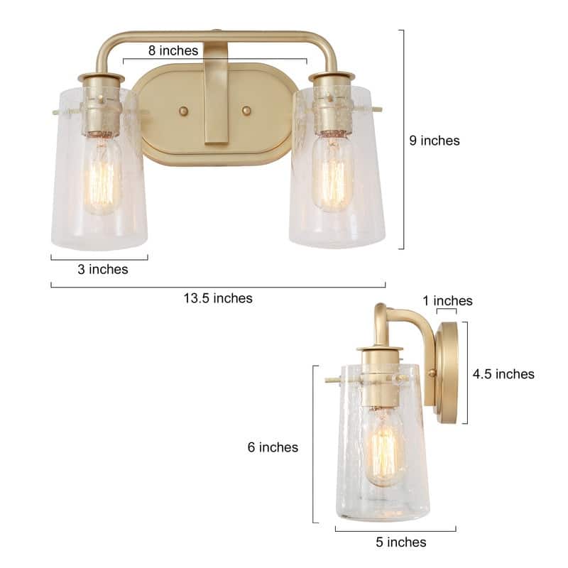 Mid-century Modern 2-light Gold Bathroom Vanity Light Dimmable Armed Wall Lighting - L13.5" x W5" x H9"